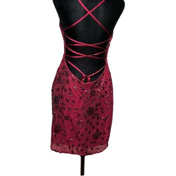 Lulus Wine Red Sequin Lace-Up Bodycon Mini Dress Lulus Size XL - Picture 8 of 14